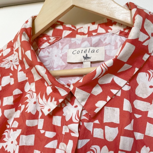Cotélac Women's Collar Short Sleeves Button Down Shirt Red Size 3. - Picture 2 of 9